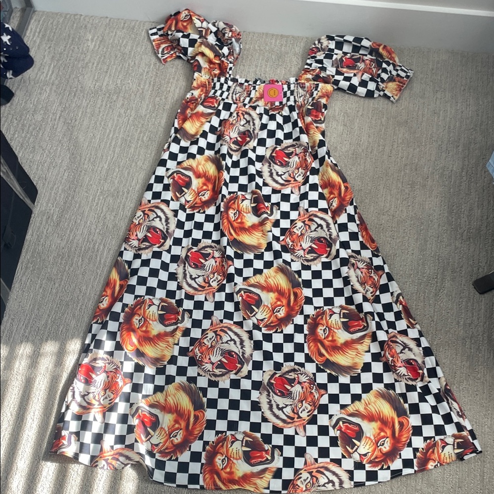 Dressed in LALA Checkered Lion Print Dress